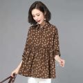 Middle-aged Women Shirts Wave Point Tops Fashion Mother Clothes Long-sleeve Polka Dot Blouses Oversize Long Sleeve Top Clothing