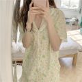 Pajama Sets Women Floral Casual Home Cozy Soft Breathable Kawaii Sweet  KChicorean Style Ulzzang Simple Ins Retro Summer Young