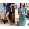 French Women midi Dress Classic Tea Dress Dress Short Sleeve One Button Wrap Dress