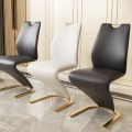 2 Pieces Chairs Modern Simple Z Shape Dining Chair PU Leather Home Living Room Chair Only Chairs (Table Is Not for Sale)
