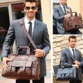 Crossten Large Capacity Leather Briefcase Business Handbag Messenger Bags Vintage Shoulder Travel Bag Men's 17 inch Laptop Bags