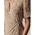 Women Dress 2022 Spring/Summer New 100% Viscose V-Neck Floral Print One Piece Wrap Lace Up Women Casual Mid-Length Dress