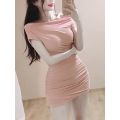 Fairy TVVOVVIN Sweet Clothes Elegant Short Sleeves Slim Hip Pink Tshirt Dress Korean Style Women Summer Irregular Tops ALY5