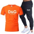 Men's sets brand printed  sportswear set pure cotton quick drying Gym Fitness Running fashion short sleeve T shirt + jogging