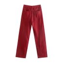 XNWMNZ Pants For Women Fashion Jeans Pockets Red Wide-leg Jeans Vintage High Waist Zipper Fly Female Denim Trousers Xmas