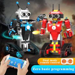 448Pcs Intelligent Programming Building Block Robot Technology Remote Control Robot Brick Toy For Children Kids Toys - Red Blue