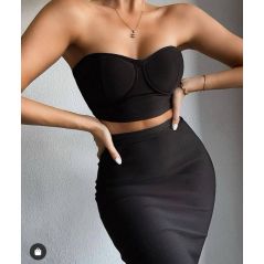 Celebrity Dress Set 2-pieces Bustiers Neckline Plus Knee Length Skirts Custom Knitted Elastic Club	Sexy Women New Arrivals 2020
