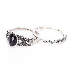2 Pcs/ Set Elegant Oval Black Ring Elegant Rings Set Gift Wedding Jewelry on sale