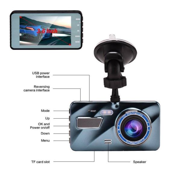 1080P HD DVR Camera Video Recorder Night Vision Car Dash Cam 3.6 Inch 170 Wide Angle Dashcam Hidden Rear View Camera Registrar