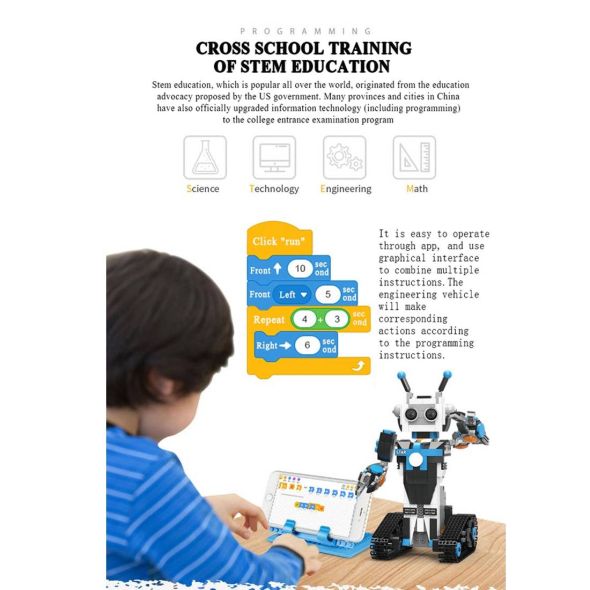 448Pcs Intelligent Programming Building Block Robot Technology Remote Control Robot Brick Toy For Children Kids Toys - Red Blue