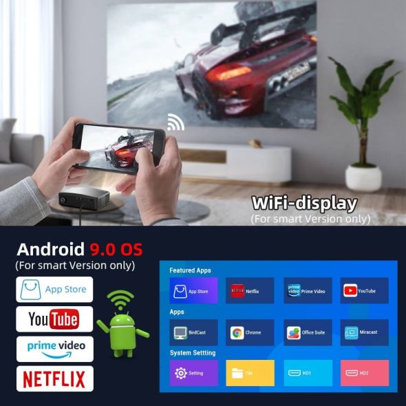 BYINTEK K25 Full HD 4K 1920x1080P LCD Smart Android 9.0 Wifi LED Video Cinema Projector 1080P Proyector Beamer for Smartphone