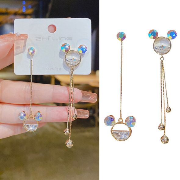Cute Mouse Earrings Fashion Colorful Zircon Long Earring For Women 2022 Trendy Luxurious Romantic Tassel Wedding Jewelry As Gift