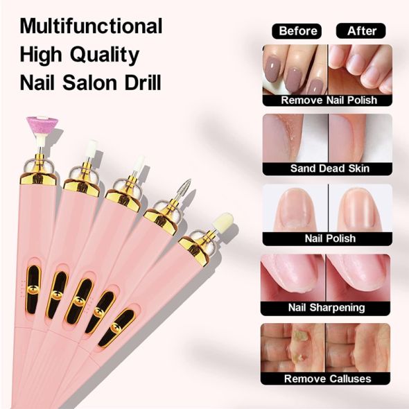 Electric Nail Drill Machine Nail Grinder Polishing Machine Portable Mini Electric Manicure Art Pen Tools For Gel Removal  1 Set
