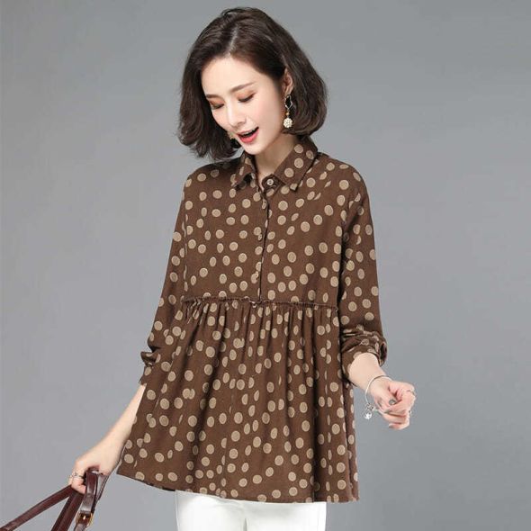 Middle-aged Women Shirts Wave Point Tops Fashion Mother Clothes Long-sleeve Polka Dot Blouses Oversize Long Sleeve Top Clothing