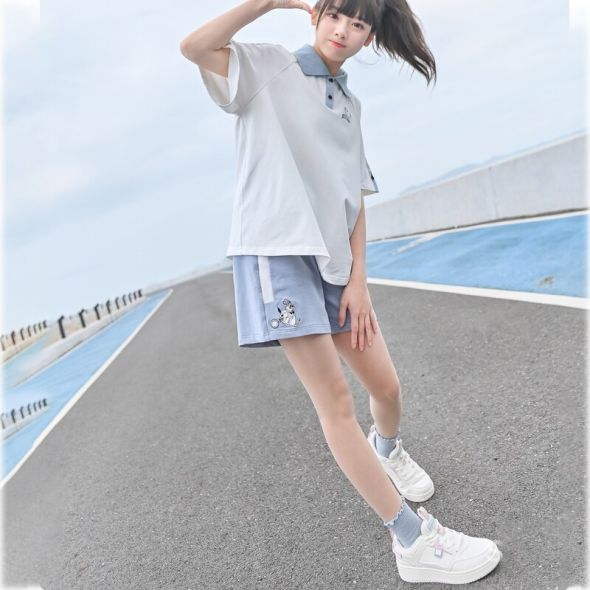 Women 2 Pieces Sets Sport Kawaii Casual Japanese Preppy T-shirt Short Pants Tops Outfits Student Girls New Female Summer Suits