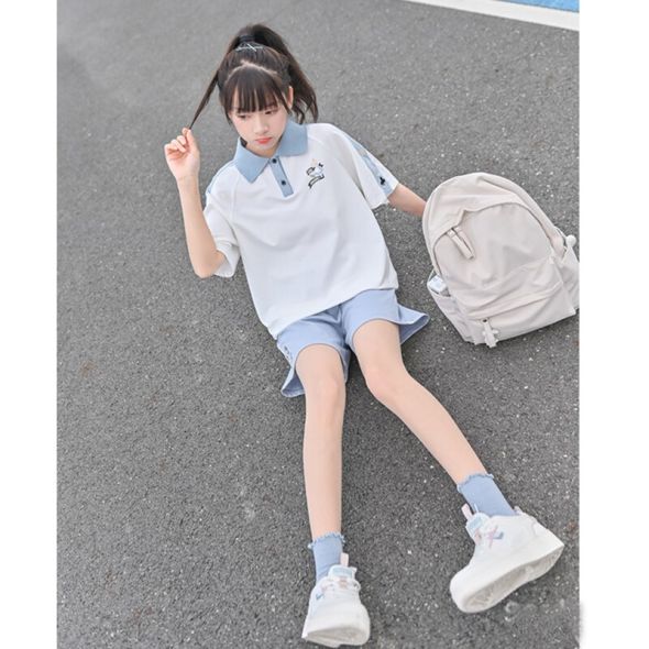 Women 2 Pieces Sets Sport Kawaii Casual Japanese Preppy T-shirt Short Pants Tops Outfits Student Girls New Female Summer Suits