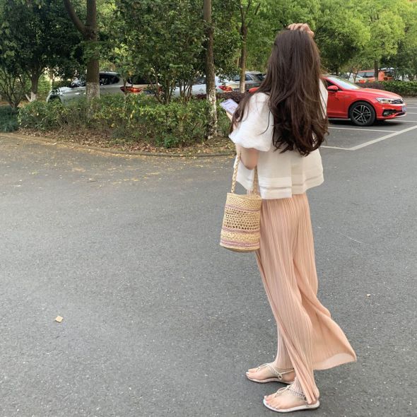 Women Sets Summer Puff Sleeve Loose Bandage Blouse Pink Wide Leg Pant Sweet Simple Soft Leisure Ulzzang Lovely Mujer Chic 2 Pcs