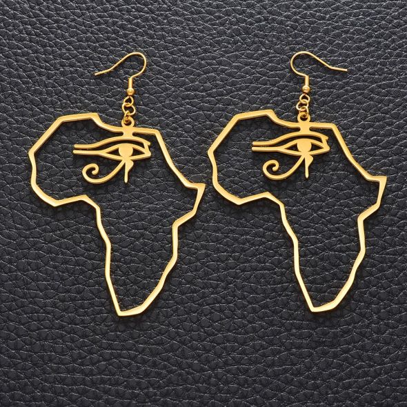 Anniyo African Map Ancient Egyptian Eye of Horus Exaggerate Larger Earring Amulet Egypt Traditional Ethnic Hyperbole #158221