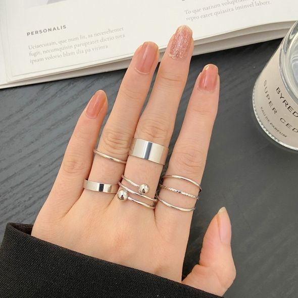 Black Punk Ring Simple Design Vintage Gold Silver Color Joint Rings Sets for Women Jewelry Ring