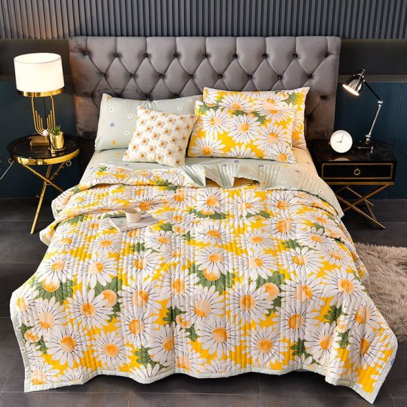 High Quality Washed Cotton Quilts Spring Summer Thin Comforter Children Adult Soft Blanket Leaf Print Bedspread Home Textiles