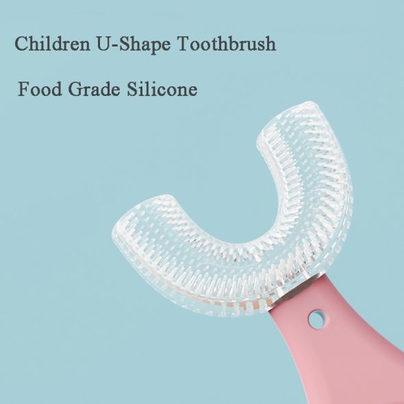 Hot Selling 2-12 Ages Kids Toothbrush U-Shape Infant Toothbrush with Handle Silicone Oral Care Cleaning Brush for Baby Gifts