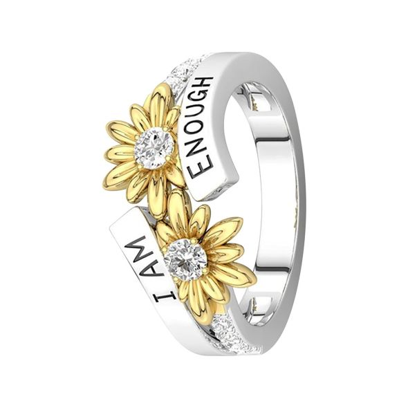 I AM E-NOUGH Fashion English Ring, Ring With Diamond Bicolor Daisy For Women Teens Girls Hypoallergenic Size 5-11 Jewelry