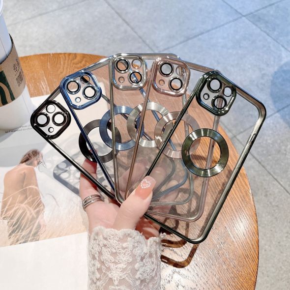 Luxury Transparent Plating Logo Hole Case for iPhone 11 Pro Max Glass Camera Protector Cover for iPhone 12 13 Pro Max Xs 7 8Plus