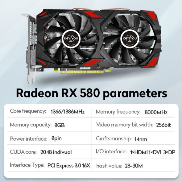 New Original Radeon Video Card RX 580 8GB GDDR5 256Bit Rx580 Graphics Card 8GB for Mining GTX 1660Super RTX 2060 6G RX580 8G