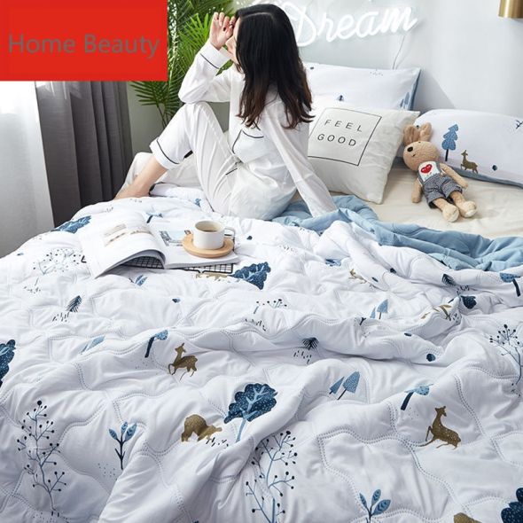 Spring Summer Quilted Quilt Queen Size Printing Quilts Mechanical Wash Soft Comfortable Thin Comforter Bedspreads