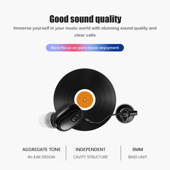 TWS Wireless Headphone Invisible Bluetooth Earphone Mini Single in ear Earbuds with Mic 18D Sound Quality Headset 20H Music Time