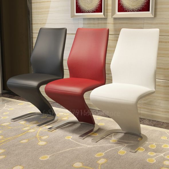 2 Pieces Chairs Modern Simple Z Shape Dining Chair PU Leather Home Living Room Chair Only Chairs (Table Is Not for Sale)