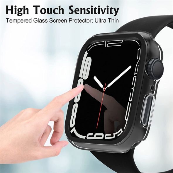 Glass+Cover For Apple Watch Case 45mm 41mm 44mm 40mm 42mm 38mm Bumper Tempered Case Screen Protector Iwatch Serie 7 6 SE 5 4 3 2