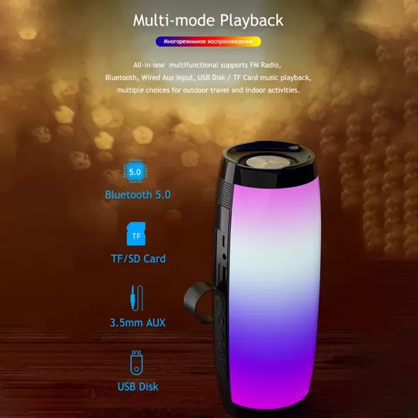 Portable altavoz Bluetooth-compatible Speaker Wireless Bass Column Waterproof Outdoor USB Speakers Support AUX TF Subwoofer LED