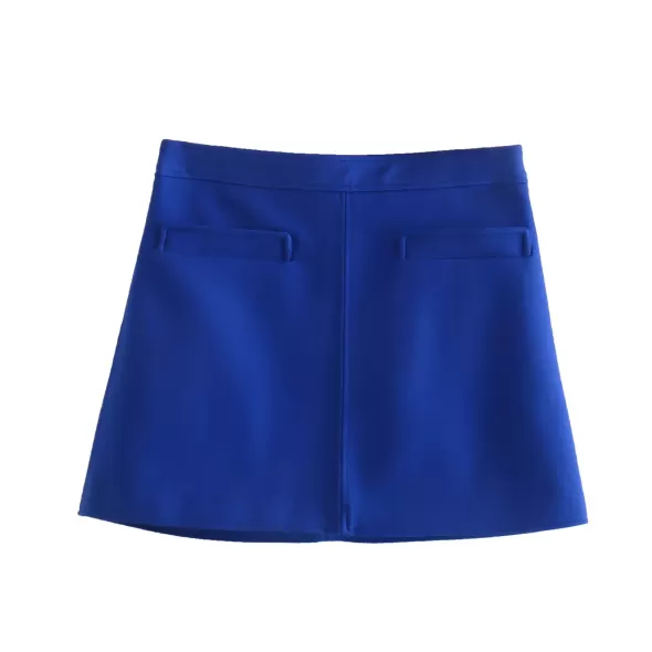 Spring 2022 Women Blue Pocket Decoration Slim Blazer With High Waist Mini  Female A-Line Skirts Office Lady Solid 2 Piece Set