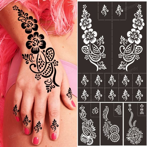 Professional Henna Stencil Temporary Hand Tattoo Body Art Sticker Template Wedding Tool India Flower Mandala Tattoo Stencil New
