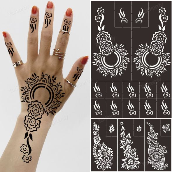 Professional Henna Stencil Temporary Hand Tattoo Body Art Sticker Template Wedding Tool India Flower Mandala Tattoo Stencil New