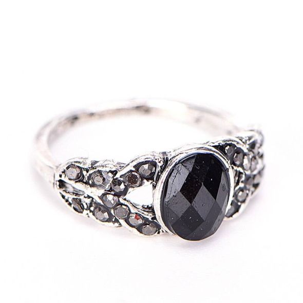 2 Pcs/ Set Elegant Oval Black Ring Elegant Rings Set Gift Wedding Jewelry on sale