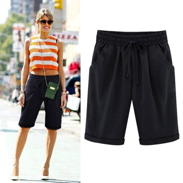2021 New Women Lady Pirate Shorts Casual Elastic Waistband Loose with Pocket Fashion for Summer Oversized Short Feminino