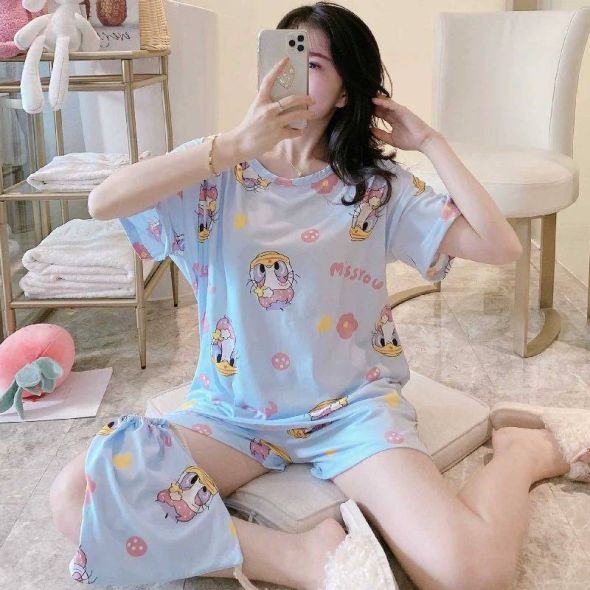 Disney Fashion 2021 Summer Cotton Pajamas Women's Short Sleeve Shorts Print Cute Mickey Mouse Home Suit Pajama Sets Woman Cloths