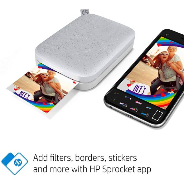 HP Sprocket 200 Photo Printer 2x3 Sticker Print Pictures on Zink Sticky Backed Paper iOS & Android Device