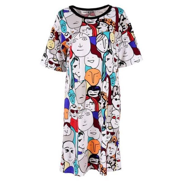 O Neck Short Sleeve Cartoon Women Sundress T Shirt Dresses Harajuku Funny Print Summer Loose Dress Club Party Vestidos Robe